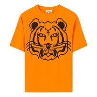 Men's KENZO Large Tiger Head Printing Pattern Loose Short Sleeve Orange T-Shirt FA65TS5314TK-17