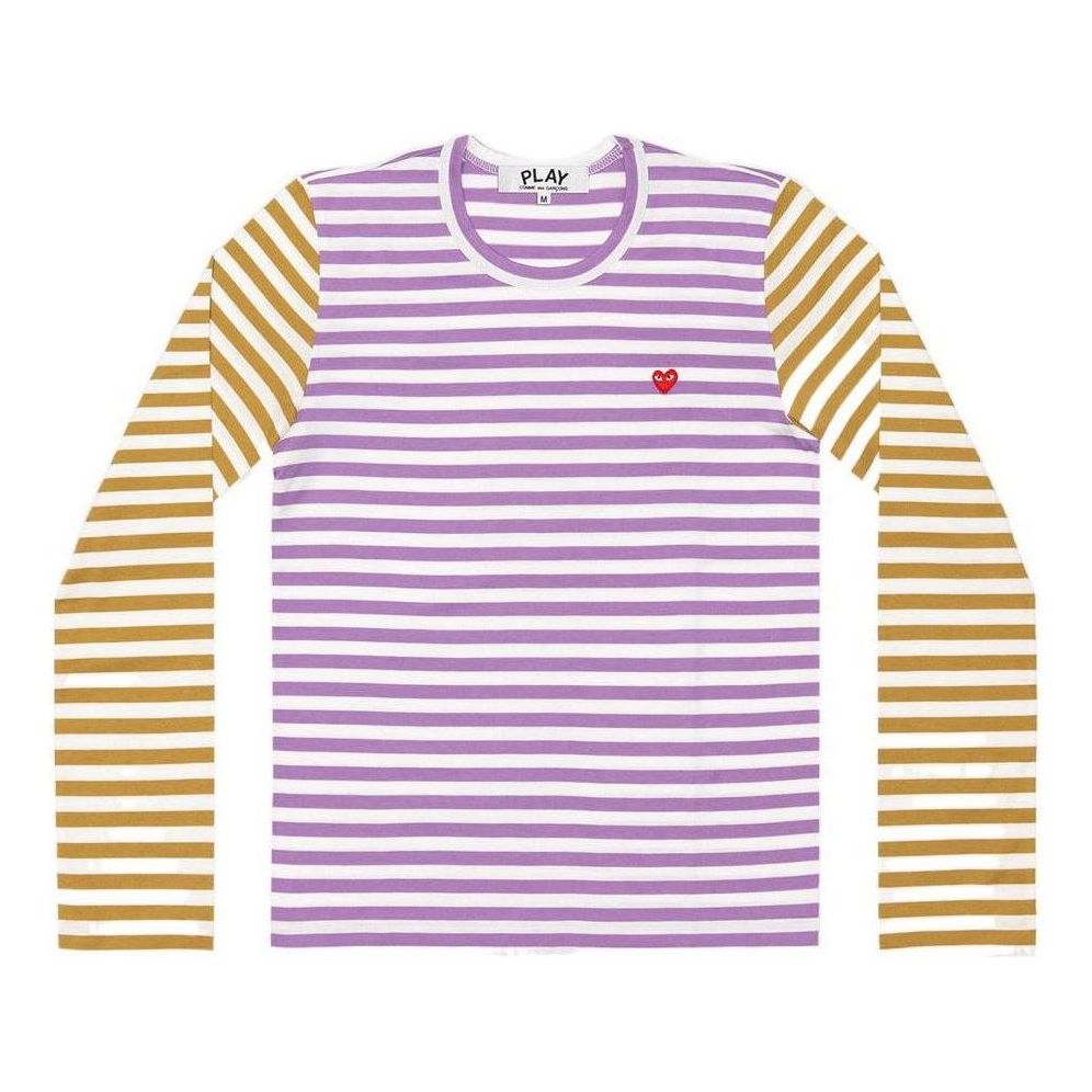 COMME des GARCONS PLAY L/S Bi-Colour Striped Small Emblem T-Shirt 'Purple Olive' AZ-T318-051-4