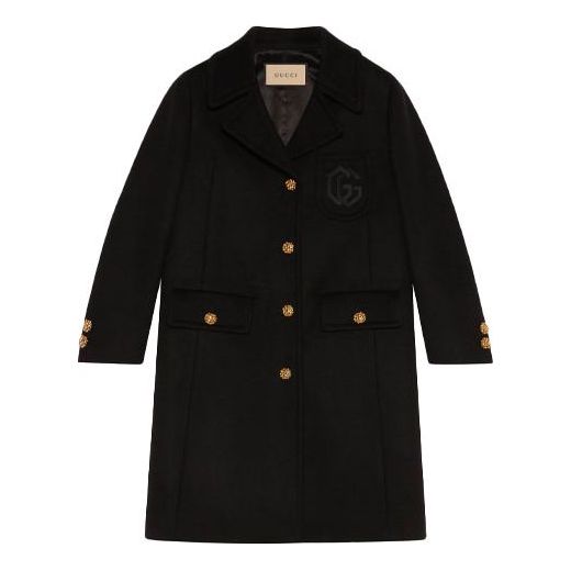 (WMNS) Gucci Double G Embroidery Wool Coat 'Black' 657054-ZAG3M-1000