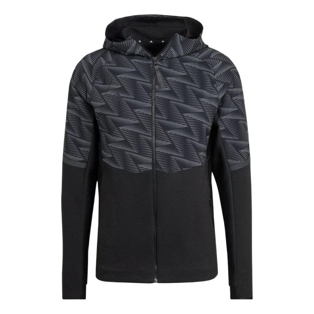 adidas Patchwork Print Hooded Jacket Men's Black HI5689