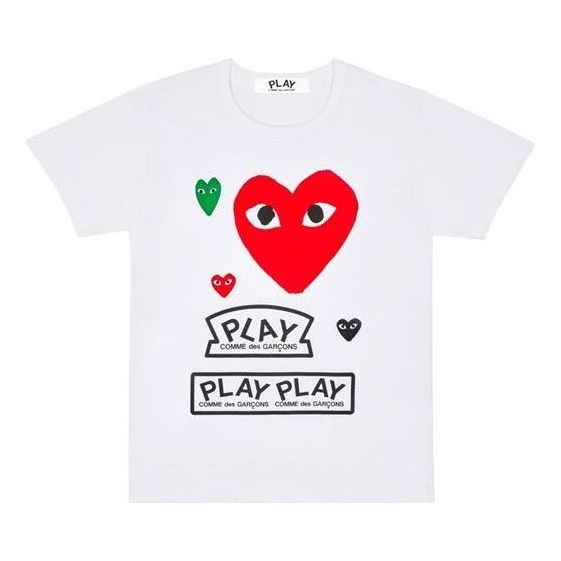 (WMNS) COMME des GARCONS PLAY FW25 Red Multi Logo Short-Sleeve T-Shirt 'White' AZ-T279-051-1