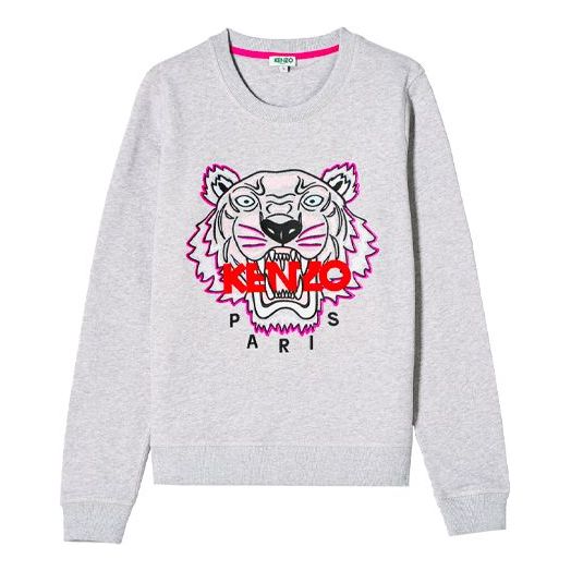 (WMNS) KENZO SS21 Tiger Head Embroidery Round-Neck Swea Grey F952SW7054XA-93