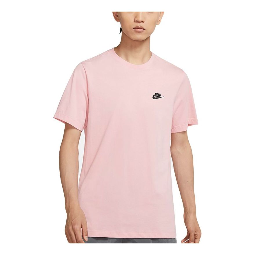 Nike Sportswear Club Embroidered Small Round Neck Breathable logo Short Sleeve Pink Red Pinkred AR4999-630