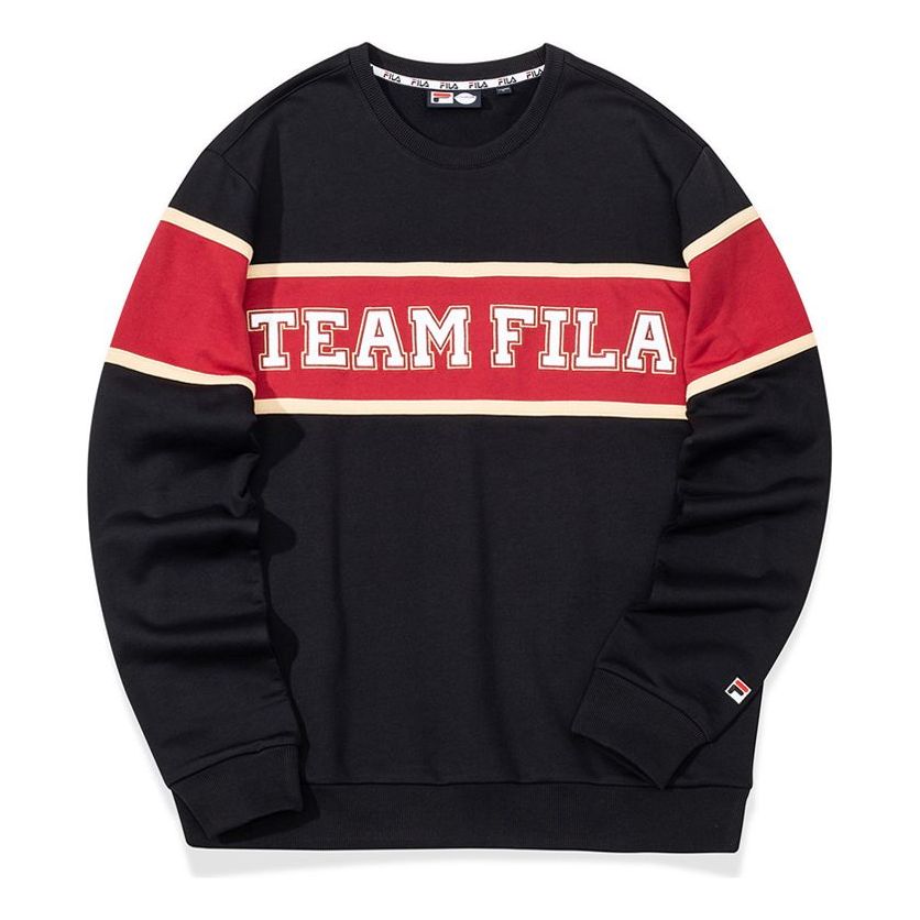 FILA FUSION Alphabet Embroidered Splicing Contrasting Colors Sports Pullover Black T11M032214F-BK