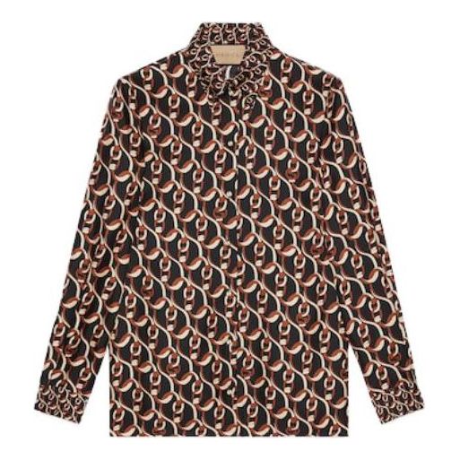(WMNS) Gucci Interlocking G Chain Print Silk Shirt 'Black Brown' 772027-ZAPCO-1190
