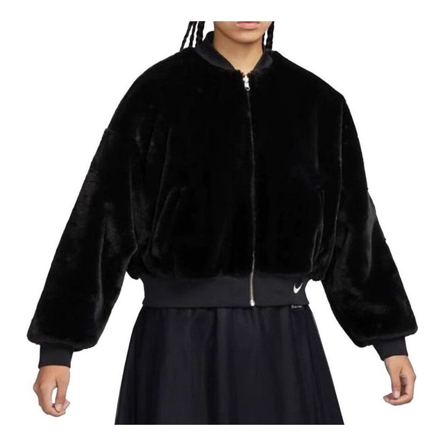(WMNS) Nike Sportswear Reversible Faux Fur Bomber Jacket 'Black' FB8693-010