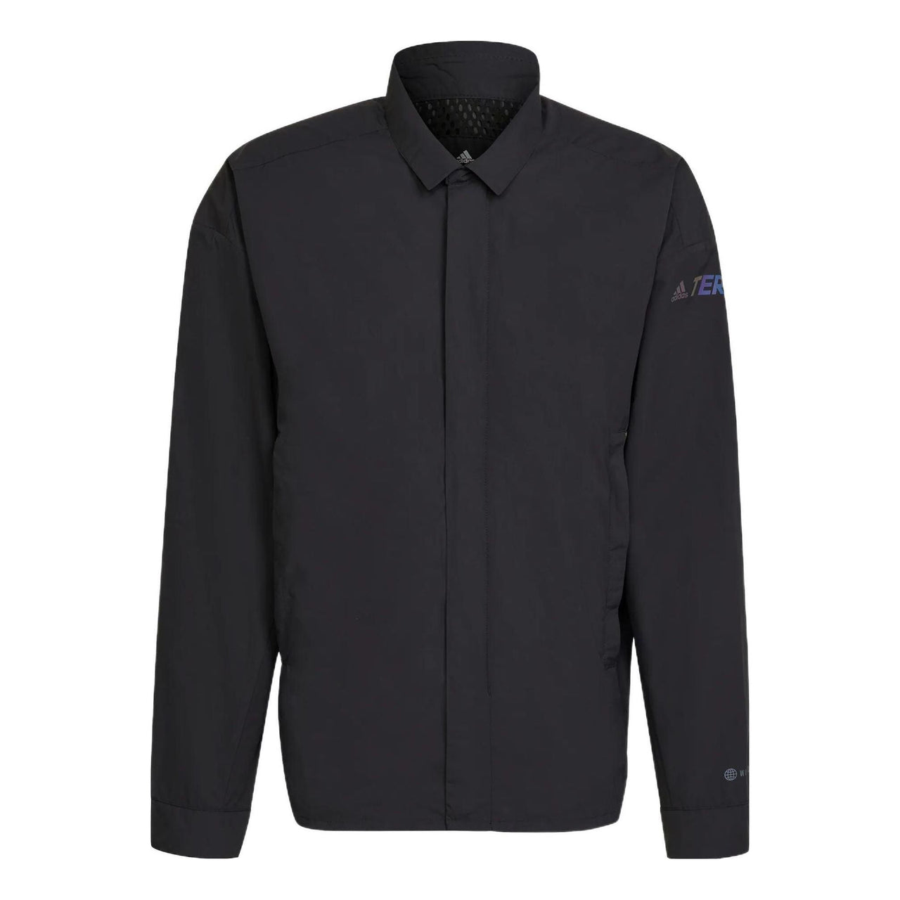 Men's adidas Terrex C Myshelter W.r Colorful Logo Stripe Printing Lapel Jacket Black H65697
