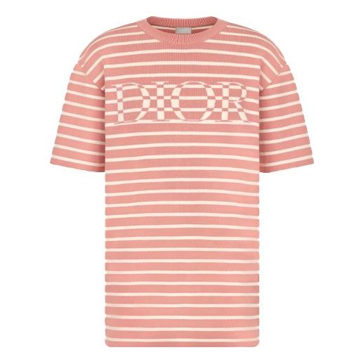 DIOR SS21 Stripe Letter Pattern Round Collar Male Pink 183M647AT234-C480