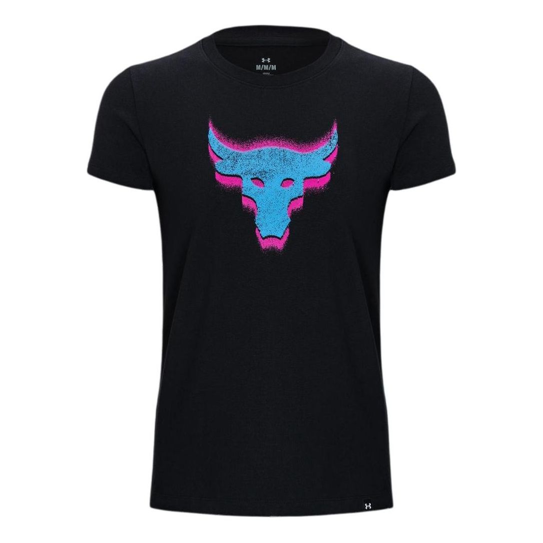 (WMNS) Under Armour Project Rock Underground Core T-Shirt 'Black Blue' 1382708-001