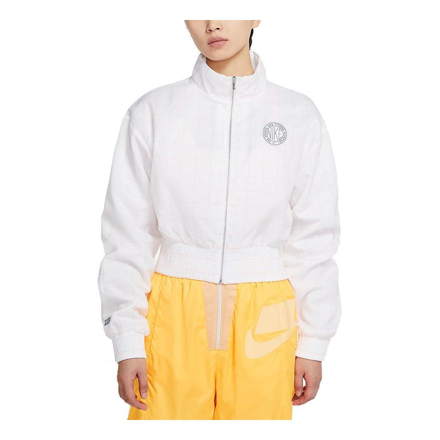 (WMNS) Nike Plaid Windproof Sports Stand Collar Jacket White CZ8235-100