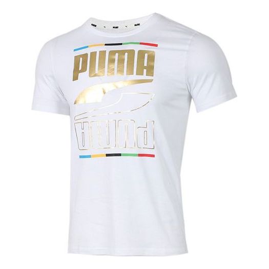 PUMA Casual Sports Bronzing Logo Alphabet Printing Round Neck White 586589-02