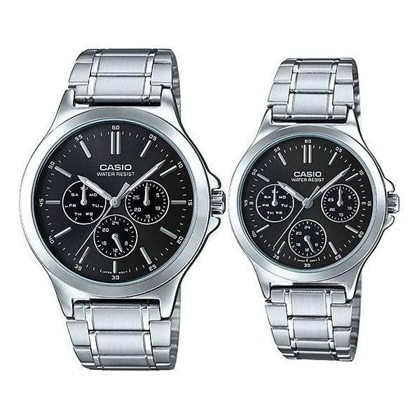 CASIO Couple Quartz Waterproof Stainless Steel Strap Black Analog MTP-V300D-1A&LTP-V300D-1A
