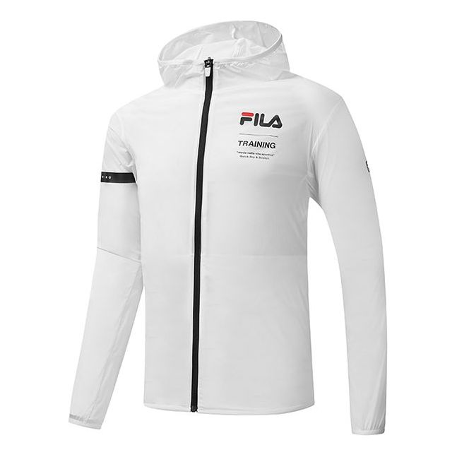 FILA Athletics Alphabet Logo Printing Woven Sports Hooded Jacket White A11M021703F-WT
