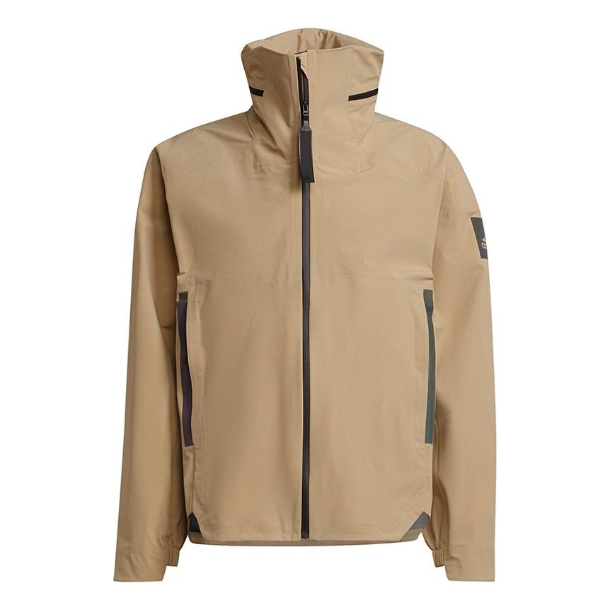 Men's adidas Myshelter Jkt Outdoor Sports Rainproof Loose Hooded Logo Khaki Jacket GT6574
