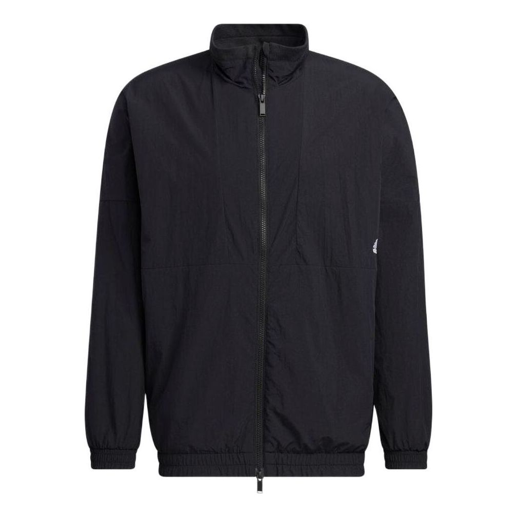 adidas Solid Color Minimalistic Alphabet Printing Casual Sports Stand Collar Woven Unisex Black Jacket HM2691