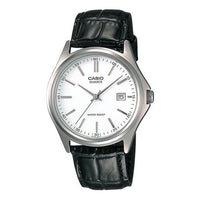 CASIO Leather Band Waterproof Men White/Brown White DialBlack Strap Mens WhiteBlack Analog MTP-1183E-7A