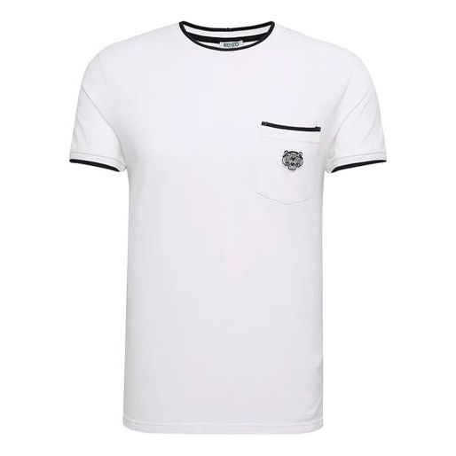 Men's KENZO SS21 Small Tiger Head Embroidered Pocket Round Neck Short Sleeve White F755TS0014BA-01