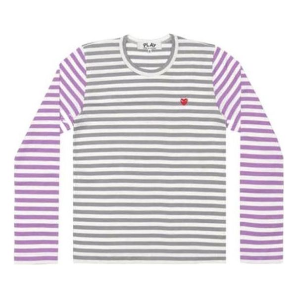 (WMNS) COMME des GARCONS PLAY L/S Bi-Colour Striped Small Emblem T-Shirt 'Grey Purple' AZ-T317-051-3