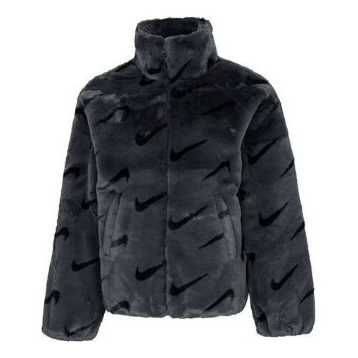 (WMNS) Nike Printed Faux Fur Jacket Asia Sizing 'Dark Smoke Grey' DQ6843-070