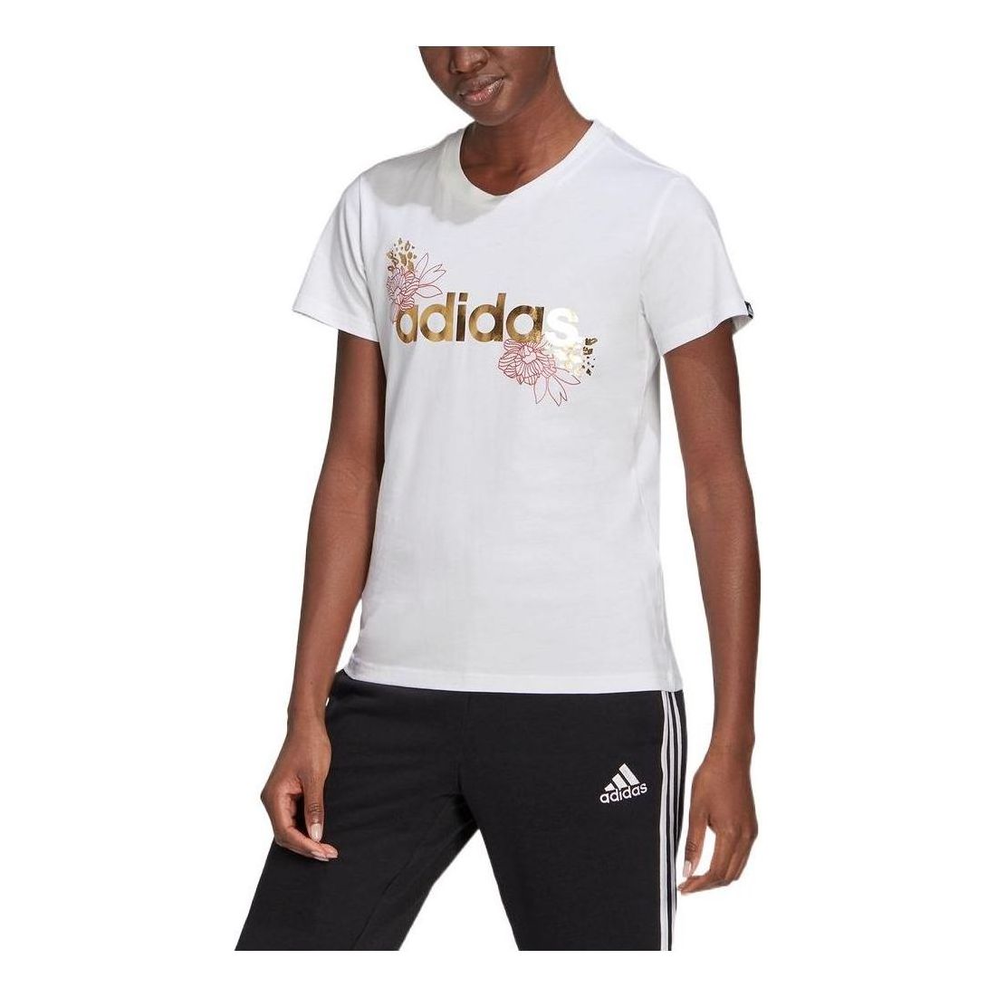 (WMNS) adidas Linear Foil Graphic T-Shirt 'White Gold' GV4243