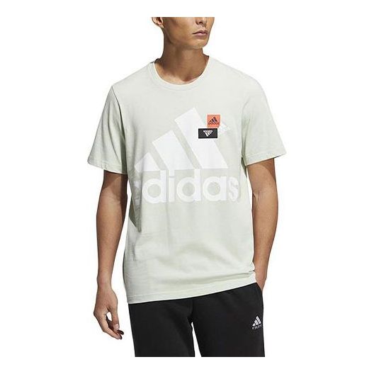 adidas Logo Printing Round Neck Short Sleeve Green T-Shirt HN9046