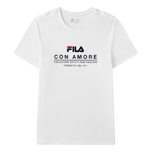 FILA Logo Letter Print Crewneck Loose Short Sleeve Men's White F11M028114G-WT
