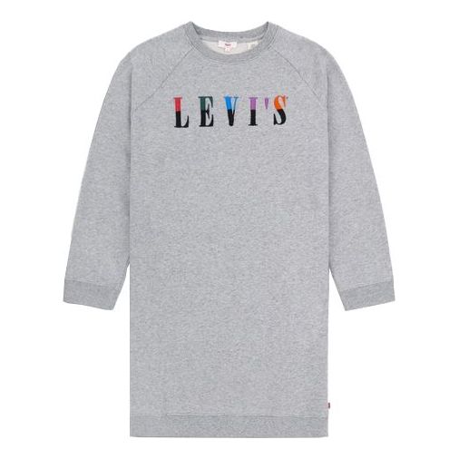 (WMNS) Levi's Embroidered Round Neck Pullover Gray Hoodie 81860-0006
