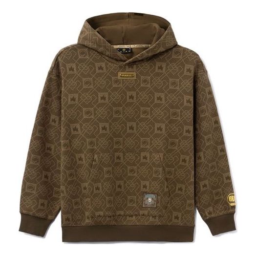 Li-Ning BAD FIVE Series Loose Full Print Pullover Hoodie 'Brown' AWDRE21-2