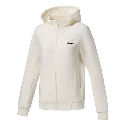 (WMNS) Li-Ning Fitness Series Logo Printing Cardigan Hoody Jacket 'Ivory' AWDS030-8