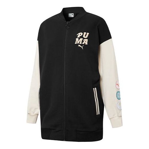 (WMNS) PUMA Bomber Logo Printing Retro Colorblock Jacket Black 536309-01