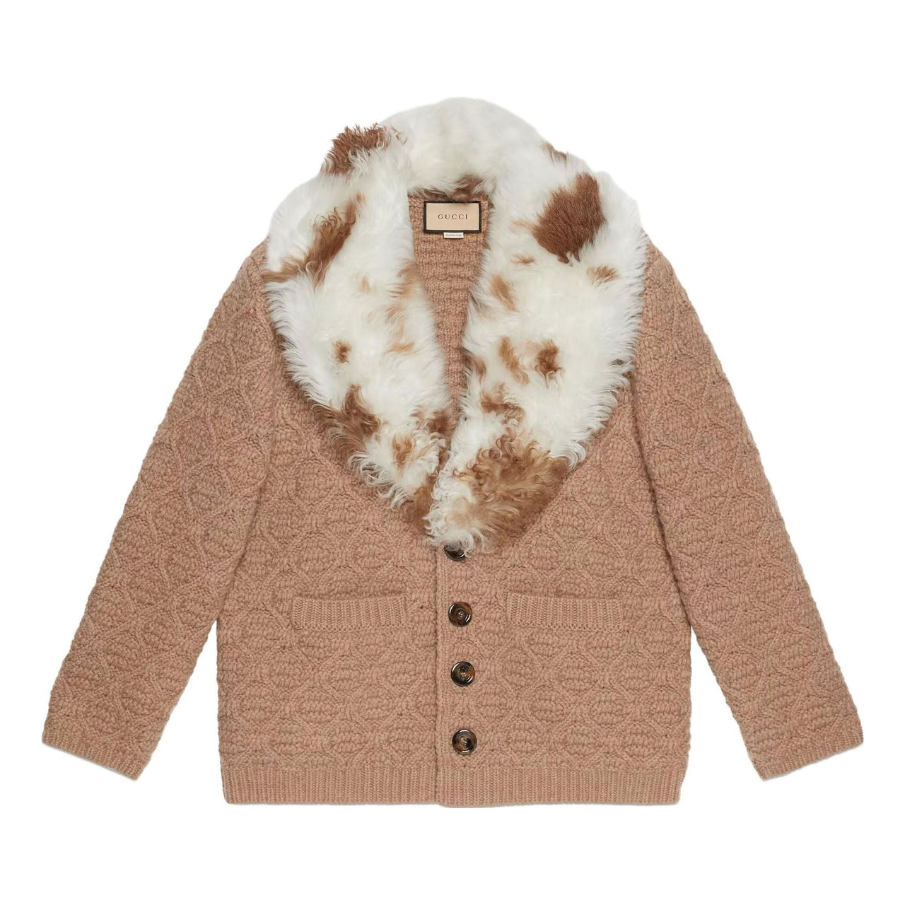 Gucci Wool Knit Coat With Shearling Collar 'Neutrals' 706756-XKCKM-2602