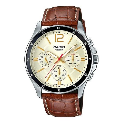 CASIO Waterproof Mens Light Brown Analog MTP-1374L-9A2V2021