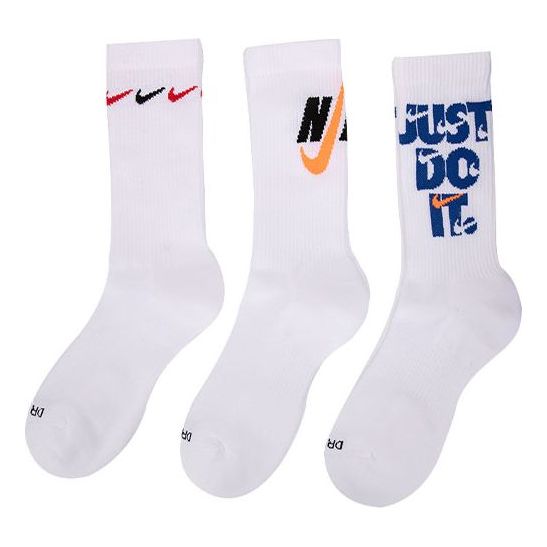 Nike Printing Logo Athleisure Casual Sports Socks 3 Pairs White DH3822-902