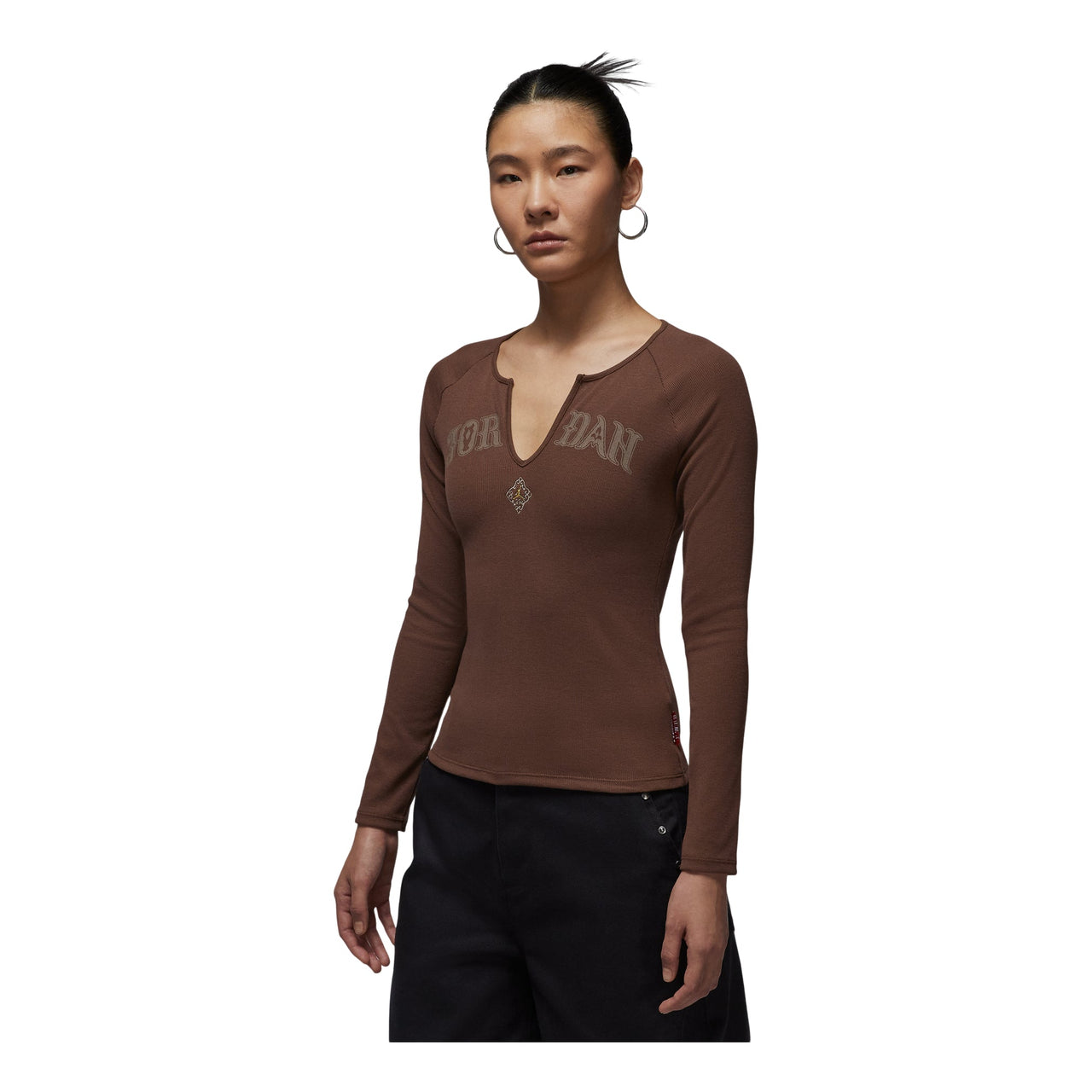 (WMNS) Air Jordan New Year Collection Long Sleeved Knit Top 'Light Chocolate' IQ3964-216