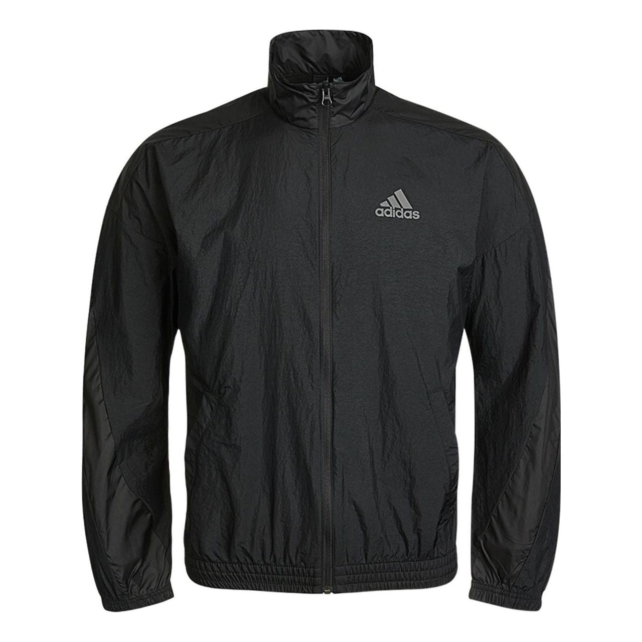 Men's adidas Logo Printing Solid Color Stand Collar Jacket Autumn Black GQ1186