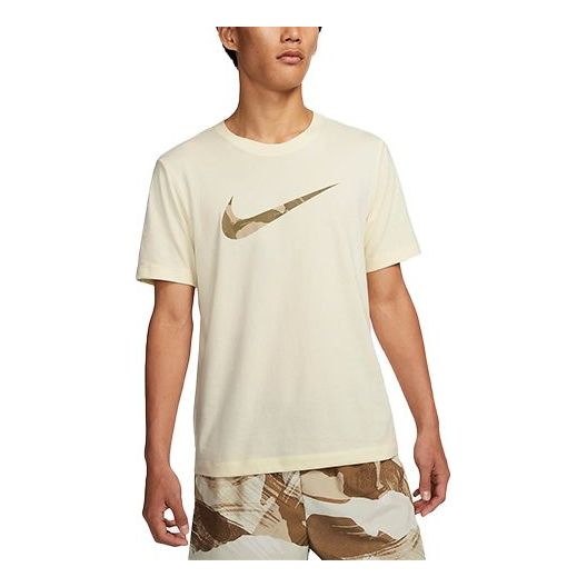 Men's Nike Dri-FIT Camouflage Logo Printing Casual Round Neck Short Sleeve Creamy White T-Shirt DR7562-113