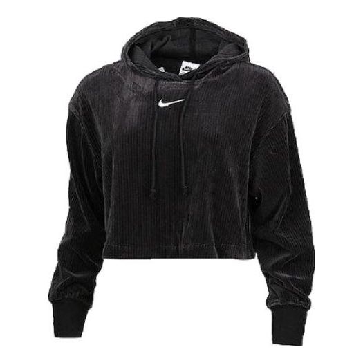 (WMNS) Nike Sportswear Velour Cropped Pullover Hoodie 'Black' DQ5928-010
