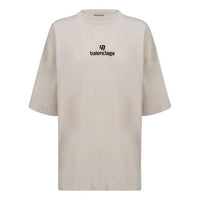 Balenciaga Embroidered Logo Alphabet Short Sleeve Gray White 641532TJVA99054