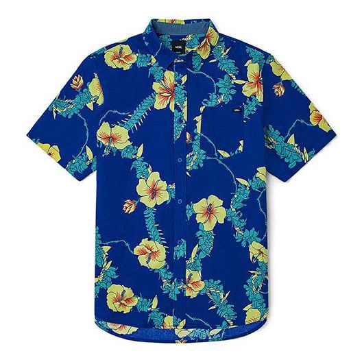 Vans Printing Short Sleeve Shirt Couple Style Blue Black VN0A5E6HZD1