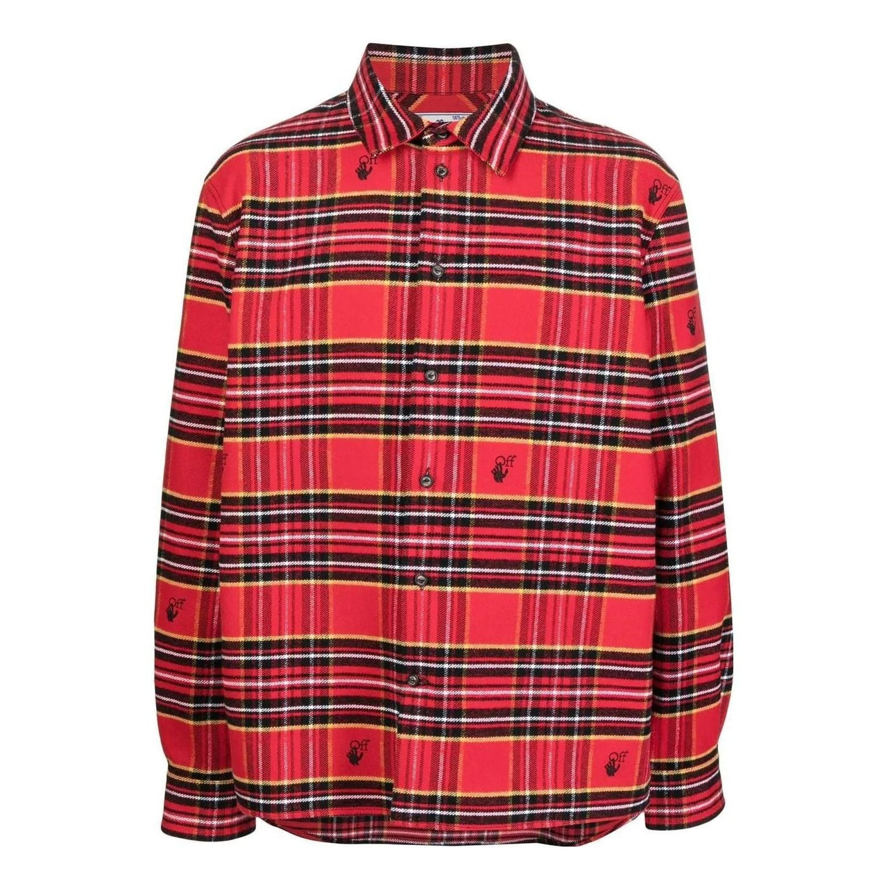 Men's Off-White SS22 Plaid Logo Embroidered Lapel Long Sleeves Loose Fit Red Shirt OMGA227S22FAB0022510