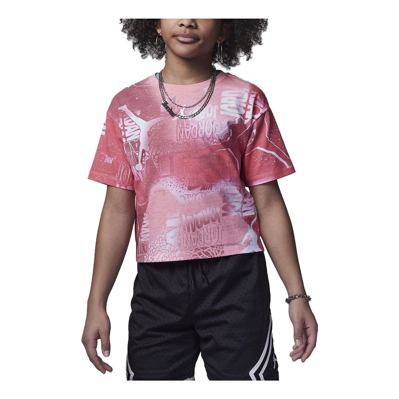 (GS) Air Jordan Essentials New Wave Allover Print T-Shirt 'Coral Chalk' 45C403-A7L