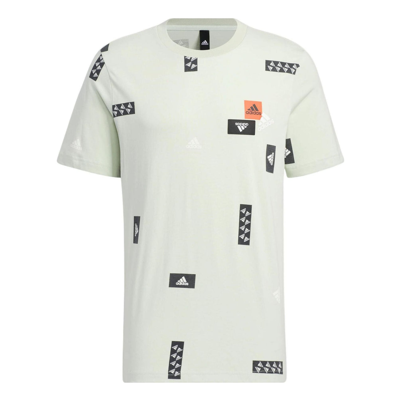 Men's adidas Full Print Logo Patch Printing Round Neck Short Sleeve Green T-Shirt HM2967