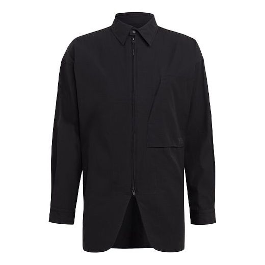 Men's Y-3 SS21 Logo Pattern Zipper Shirt Black GV4224