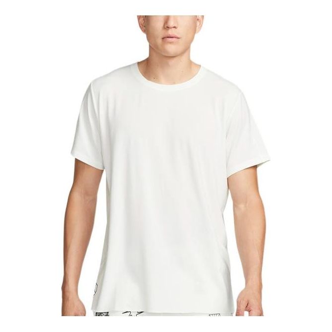 Men's Nike Yoga Dri-FIT Solid Color Back Pattern Printing Round Neck Training Sports Short Sleeve White T-Shirt DM8142-133