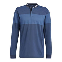 Men's adidas Sports Colorblock Pullover Long Sleeves Double Buckle Blue Polo Shirt GU5084