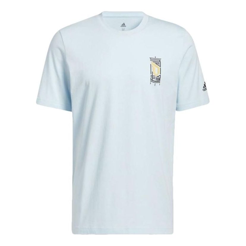 Men's adidas Printing Round Neck Pullover Short Sleeve Blue T-Shirt HM6771