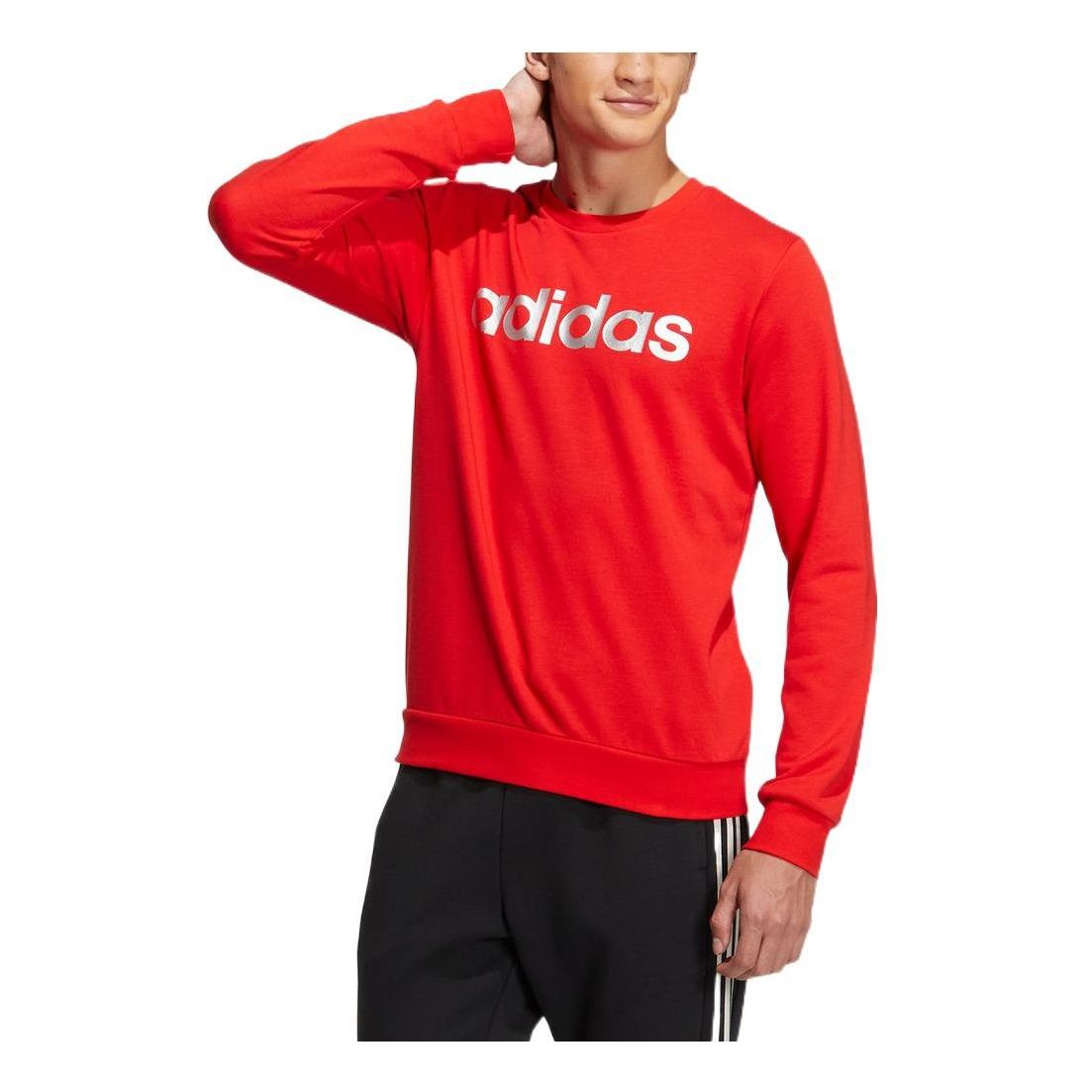 Men's adidas neo Chest Alphabet Logo Printing Round Neck Long Sleeves Red HD4692