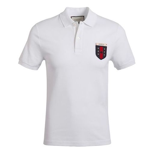 Gucci Shield Cotton Short-Sleeved Polo Shirt For Men White 408322-X7333-9000