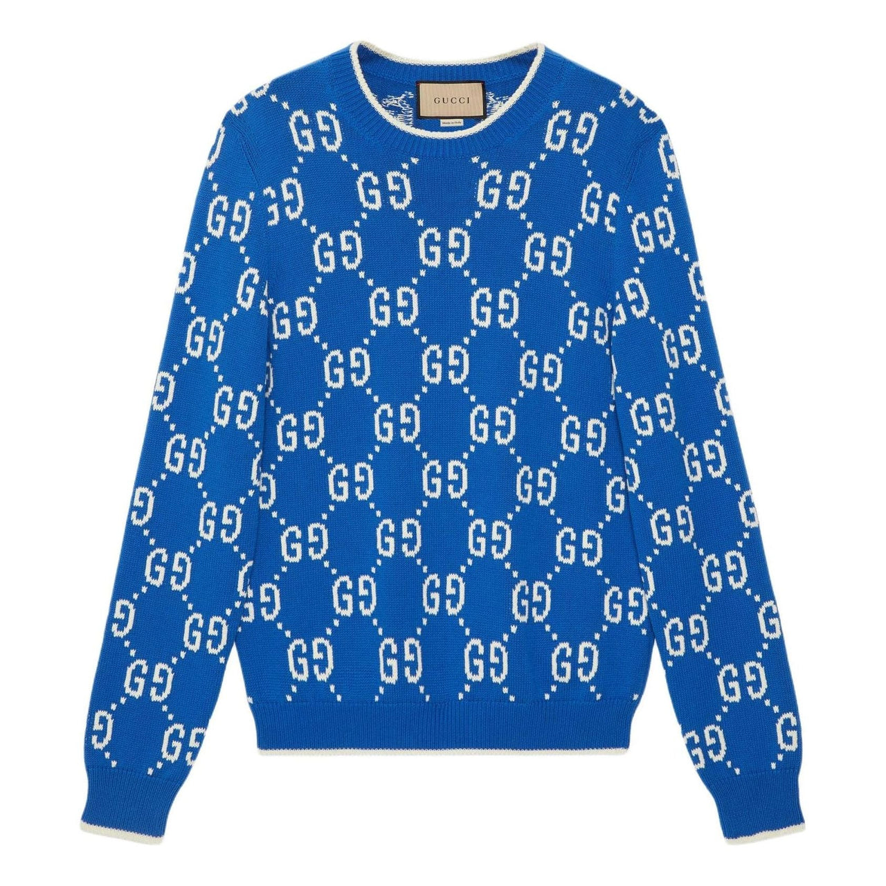 Gucci Jumbo GG Jacquard Crew Neck Sweater 'Blue Ivory' 694767-XKCDF-4559