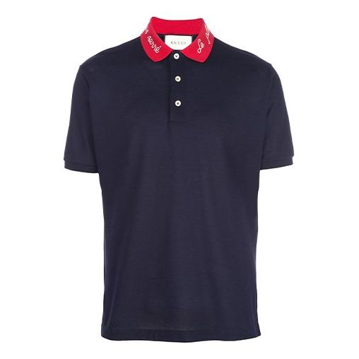 Gucci MENS Embroidered Cotton Short Sleeve Polo Shirt Blue/Red 598958-XJB0W-4062